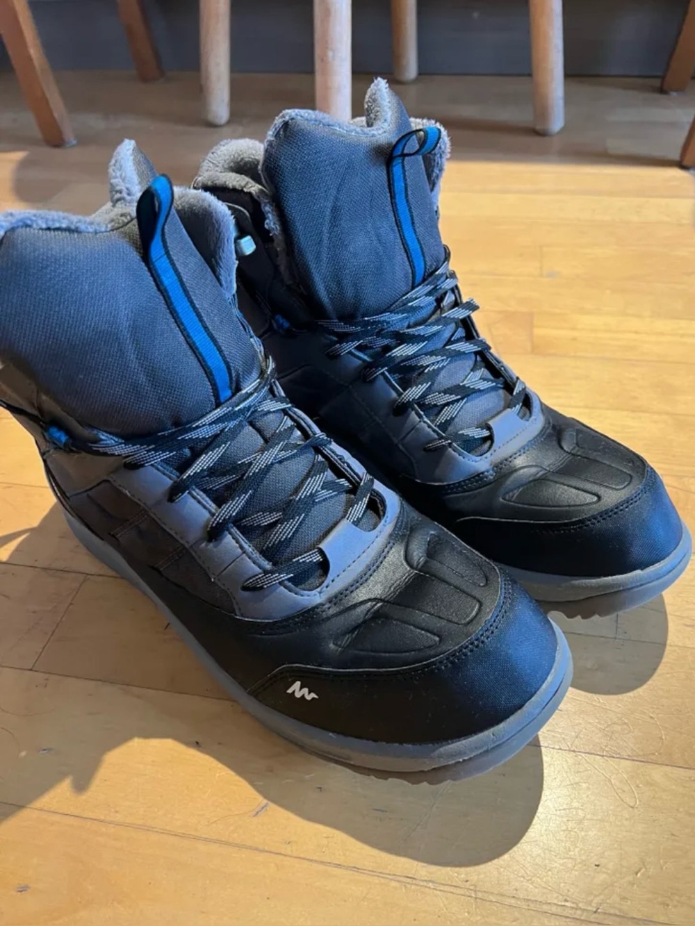 Men's Black and Gray Insulated Winter Boots with Blue Trim